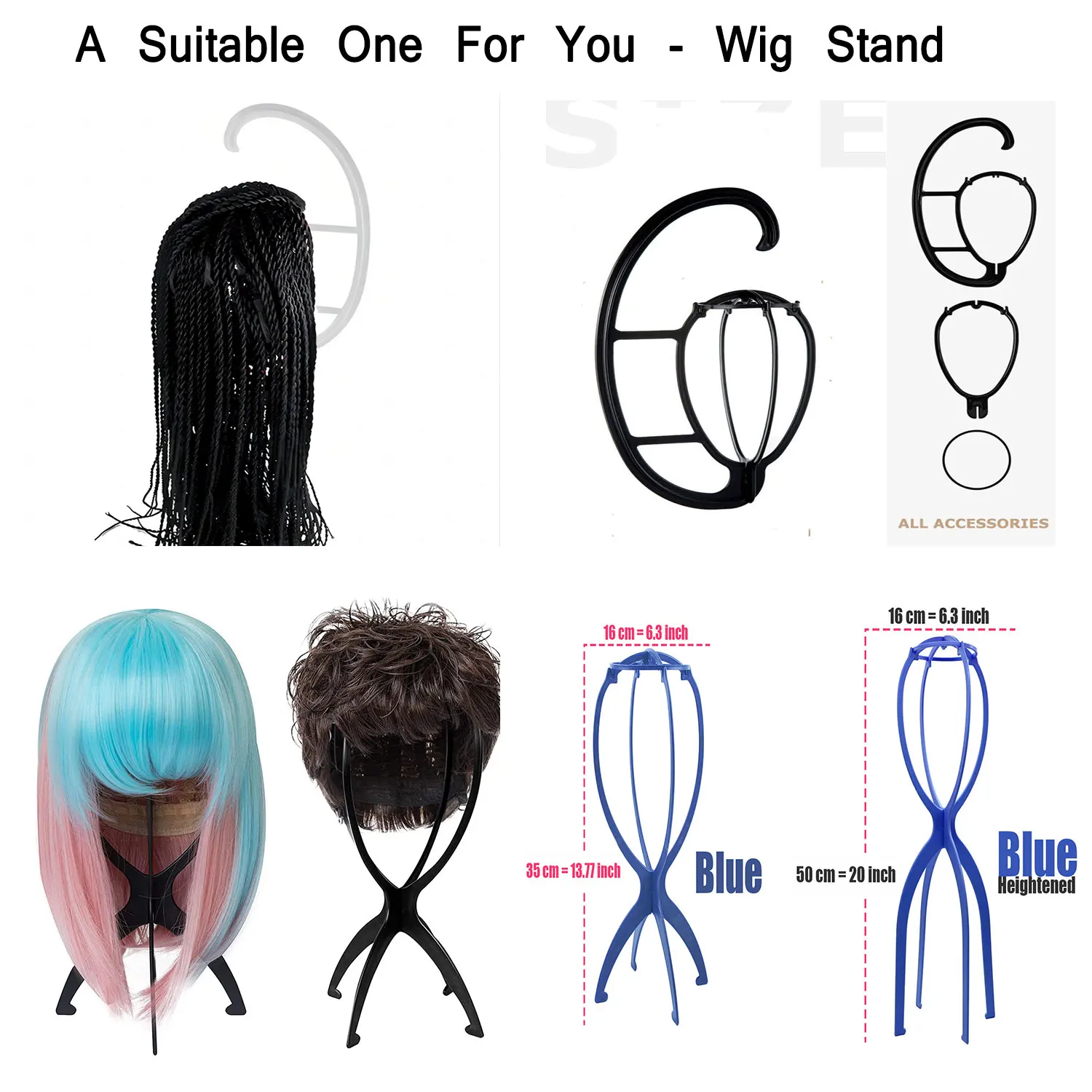 

Pink White Black Wig Stand Head Plastic Wig Holder Stand Portable Folding For Styling Drying Display Travel For Women 1PC