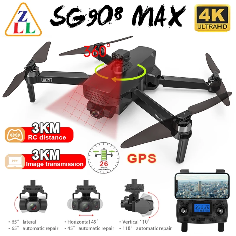 

ZLL SG908 Max GPS Дрон 4K 3-осевой карданный Квадрокоптер с профессиональной HD камерой 2,4G Wifi FPV Дрон 3 км Радиоуправляемый вертолет Квадрокоптер VS SG906 ...