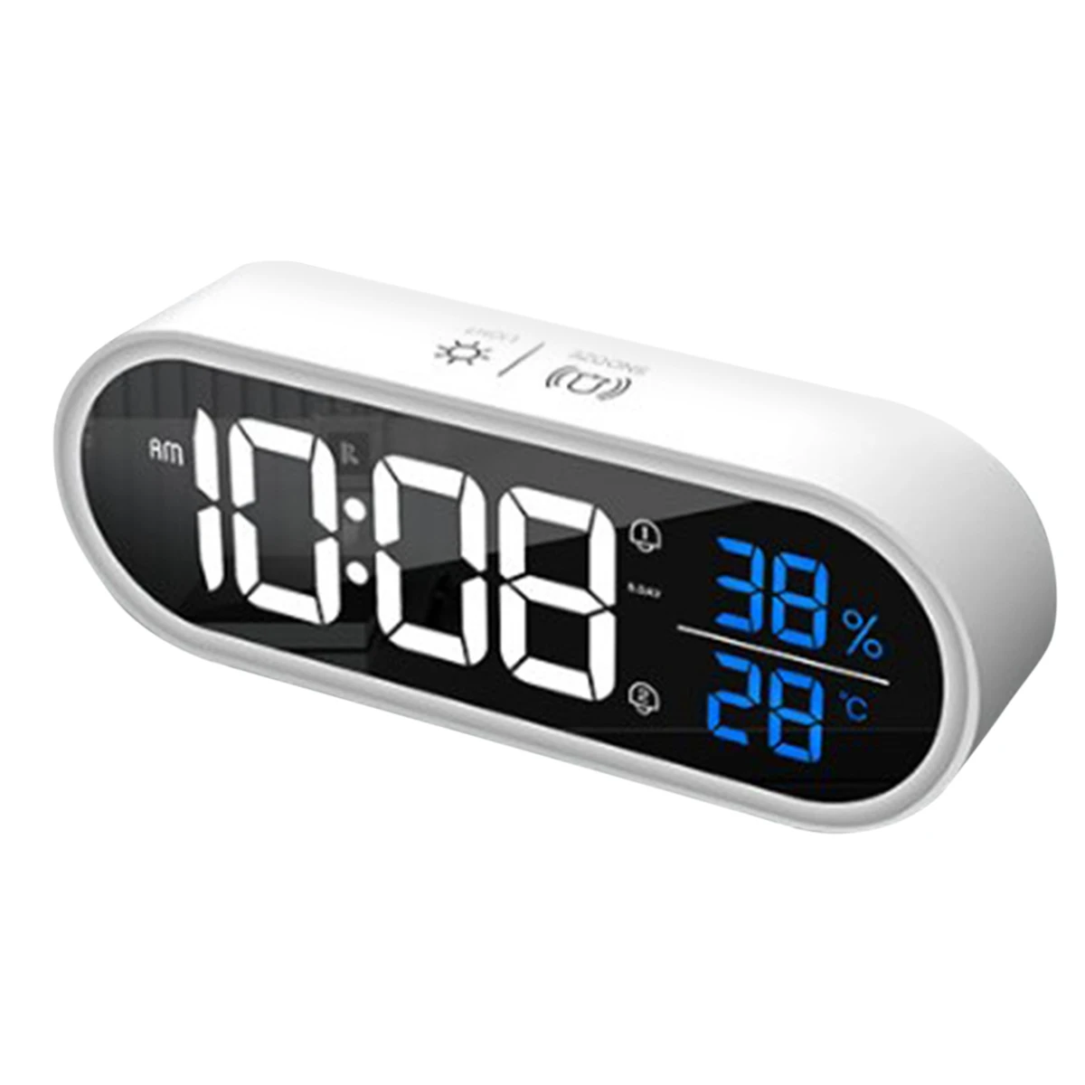 Snooze Temperature Humidity Display Usb Desk Strip Mirror Clock For Living Room Decoration White