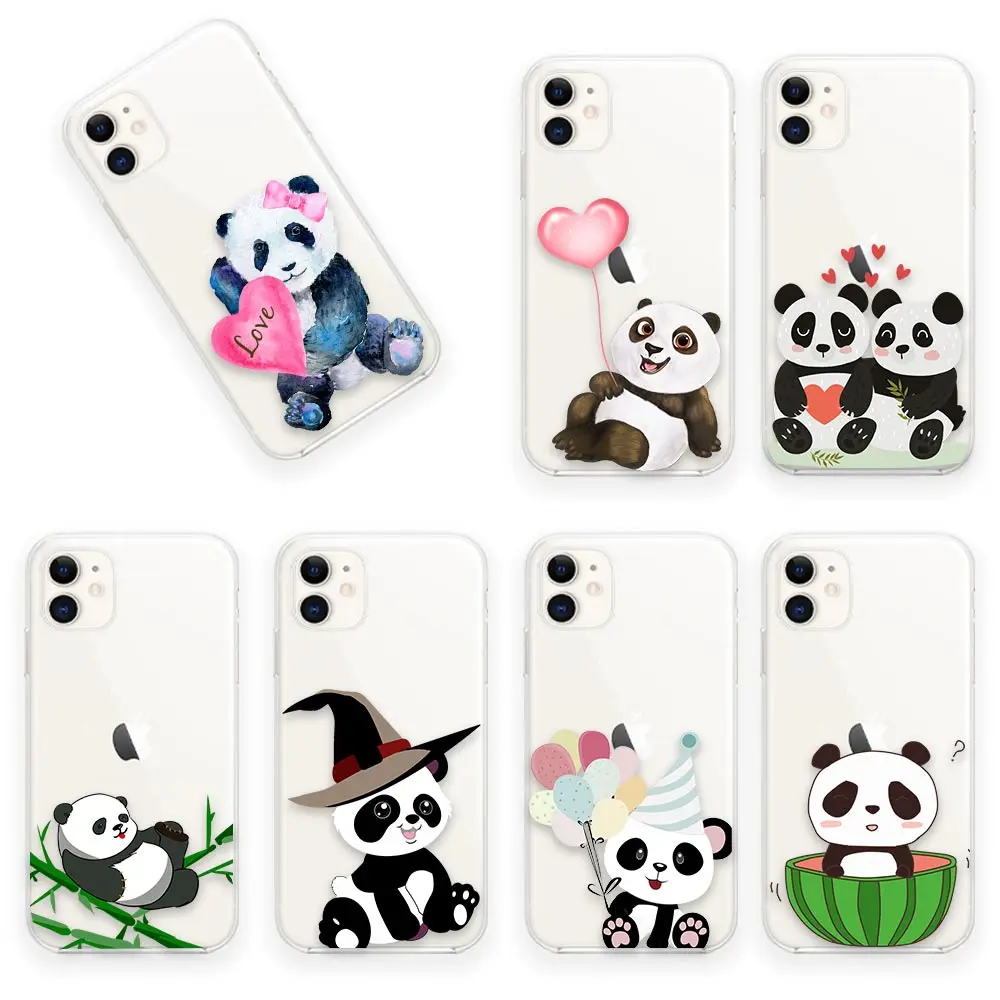 

Cute Cartoon Giant Panda Clear Fundas Coques Case for Apple iPhone 11 12 13 14 Pro Plus 7 8 SE XR XS Max 6 6s Plus Case Capa