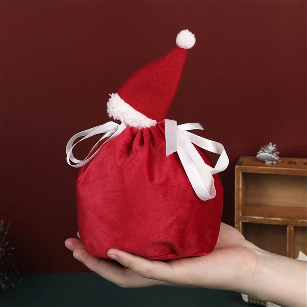 Christmas Claus Antlers Bags Red Santa Claus Velvet Draw String Candy Bags Gift Packing Bags Christmas Decoration 2023 Navidad