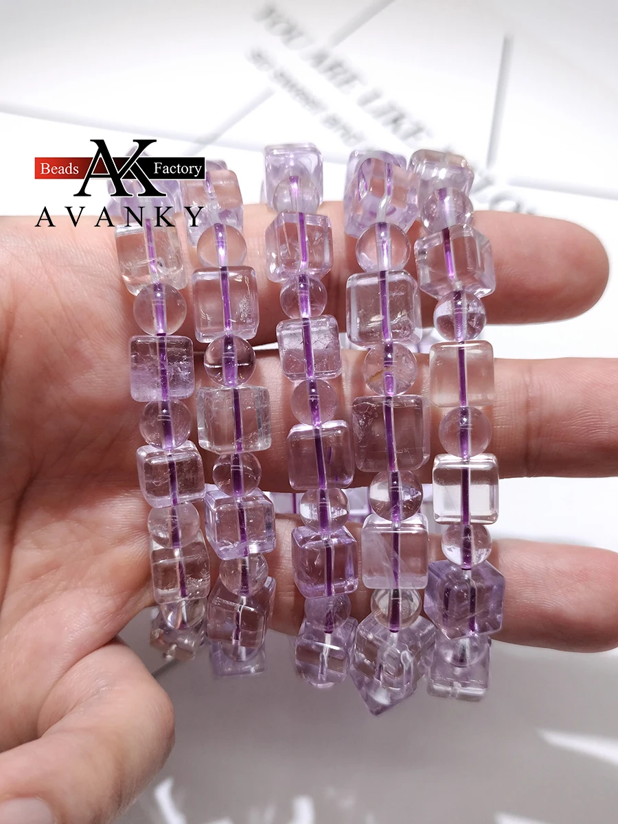 3A Natural Stone Light Amethyst Square Single Lap Necklace For Women Girl Birthday Gift Fresh Bracelets Fashion Jewelry 8 10mm
