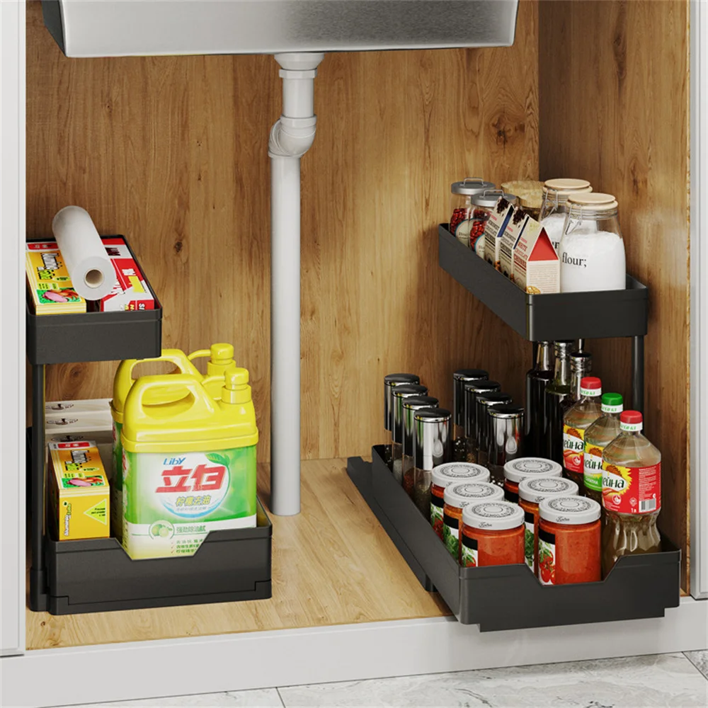 

In Kitchen Removable Storage Rack In Cabinet Kitchen Shelf Drawable Drawer Basket Sorting Rack Storage Rack L Type Sink