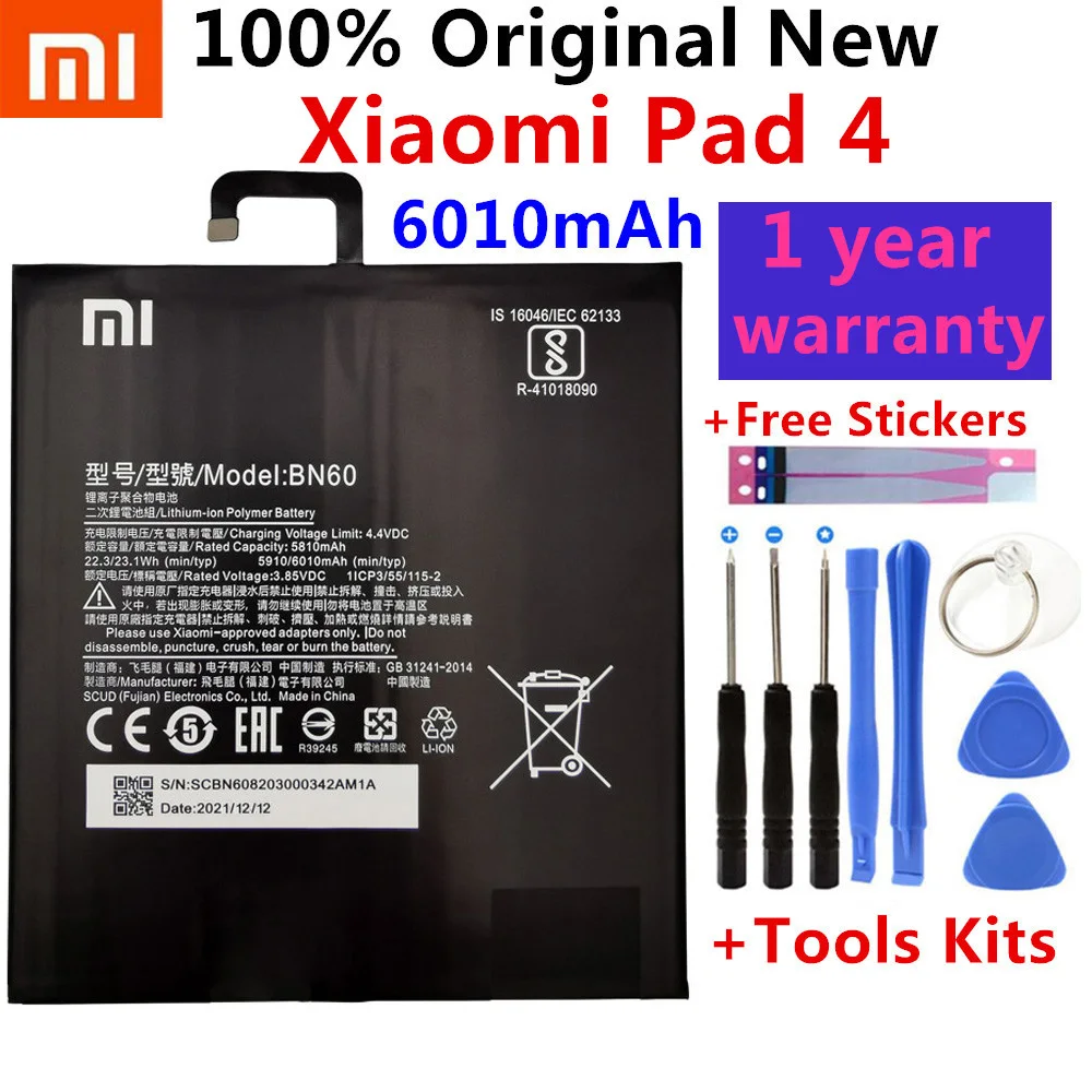 Xiao mi 100% Orginal Tablet Replacement Battery For Xiaomi Pad 1 2 3 4 4 Plus Mipad 1 2 3 4 4Plus High Capacity Batteries+Tools