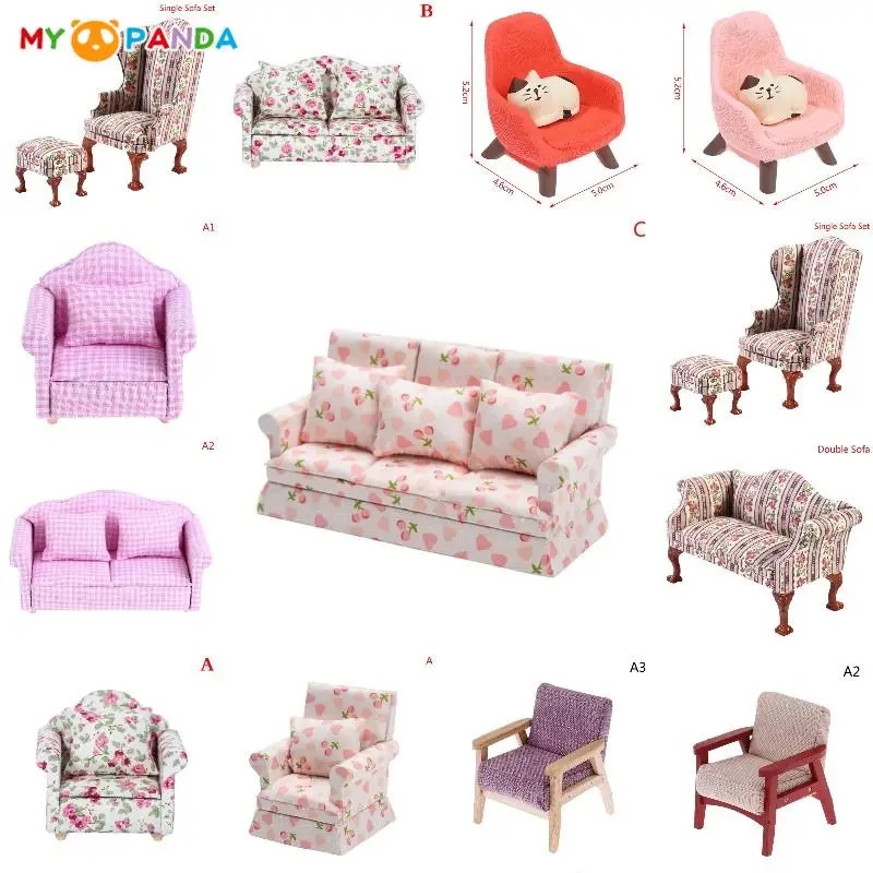 Sofa Single Double Triple Sofa With Pillow Shattered Retro Upholstered Chairs Dolls Home Decor