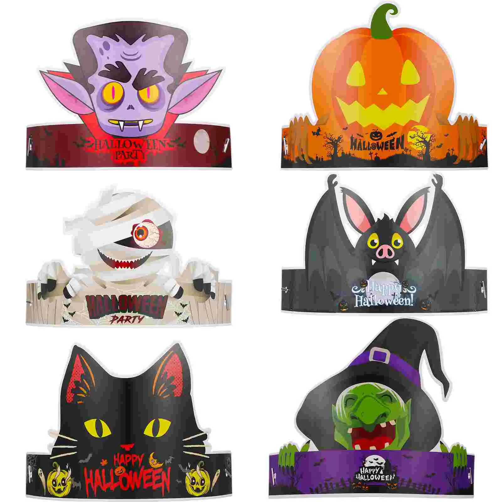 

24 Pcs Halloween Decorations Costume Headwear Paper Cat Headbands Hat Bats Witch Hats