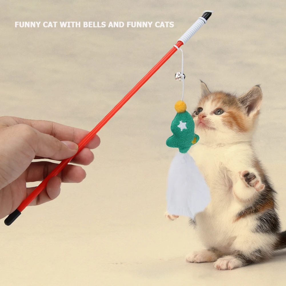 

Cat Tease Stick with Bell Cute Funny Rod Teaser Wand Feather Interactive Pole Feather Design More Appearance Attractiveness