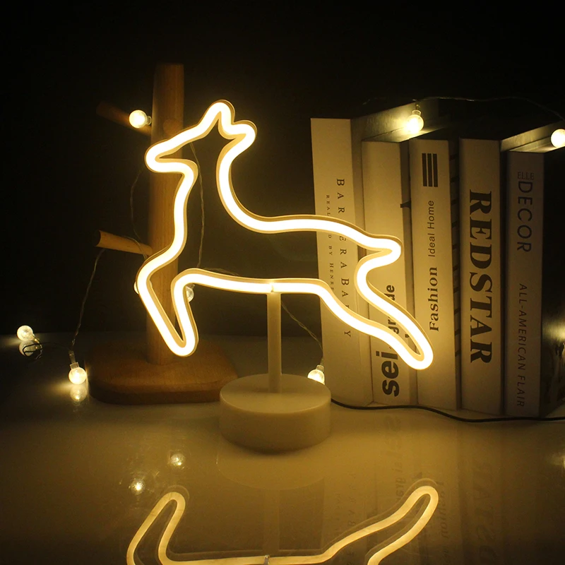 

Wanxing Led Neon Signs Light Deer Shape Neon Lamp With Base USB Battery Powered Room Decor Home Night Lights Birthday Xmas Gift