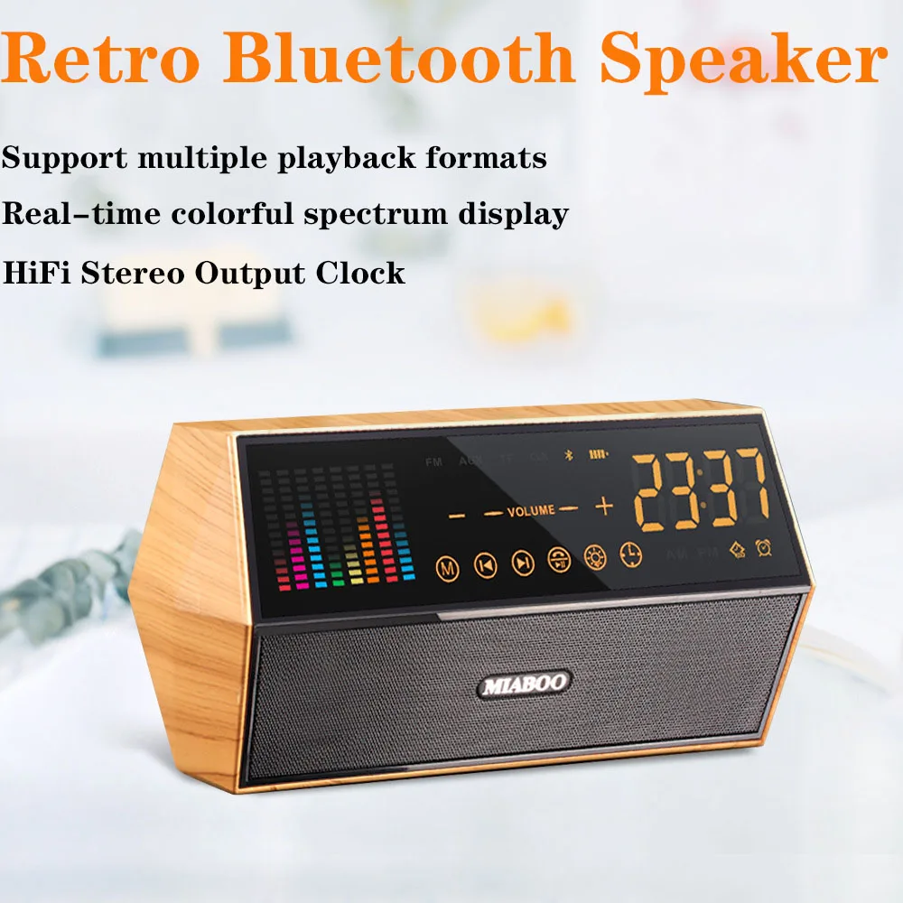 

Portable Bluetooth Speaker Wooden Clock Radio Audio Amplifier Retro Soundbox Car MP3 Player Computer Wireless Subwoofer Soundbar
