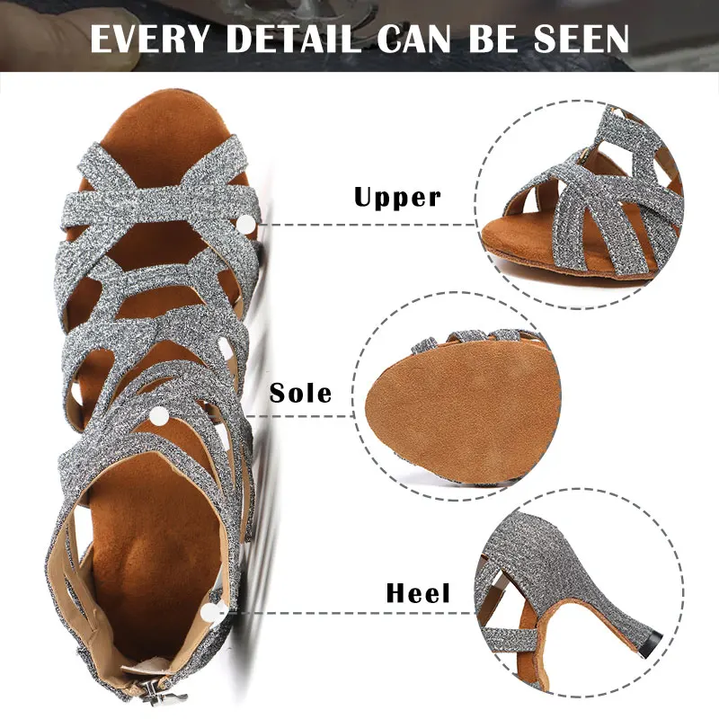 SWDZM New Women Latin Dance Shoes Ladies Hollow Ballroom Dance Boots High Heels Dancing Shoes Performance Salsa Party Shoes