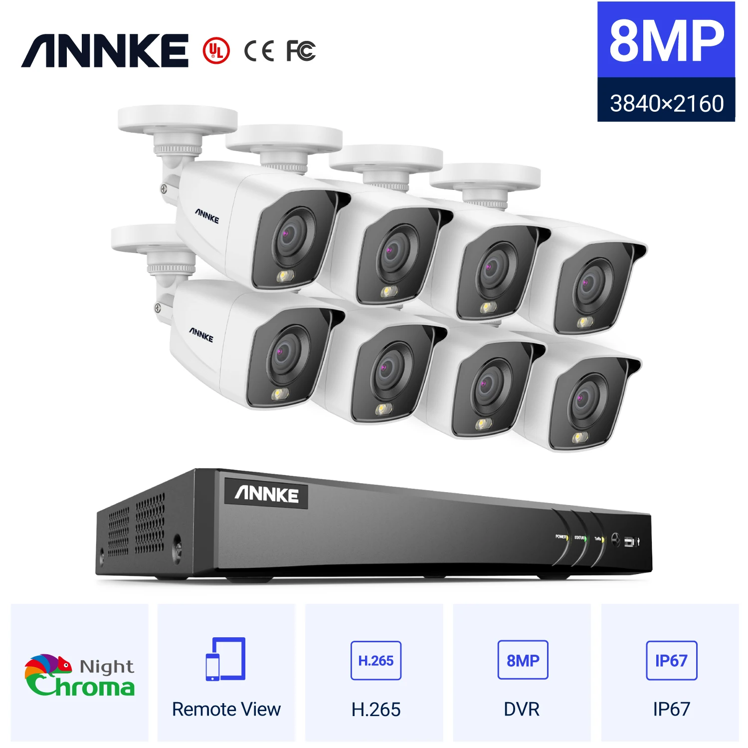 Фото ANNKE 4K Ultra FHD полноцветная система видеонаблюдения 8 каналов Мп H.265 DVR с наружными