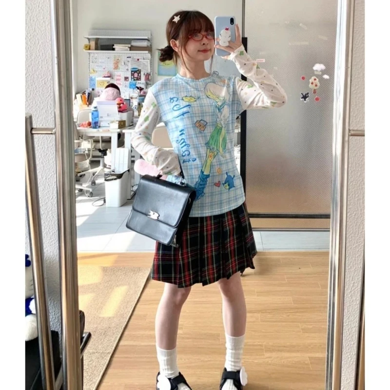 Фото Deeptown Y2k женская футболка в японском стиле Juminocore Harajuku футболки с принтом аниме Kawaii женские винтажные футболки с длинными рукавами тонкие №5