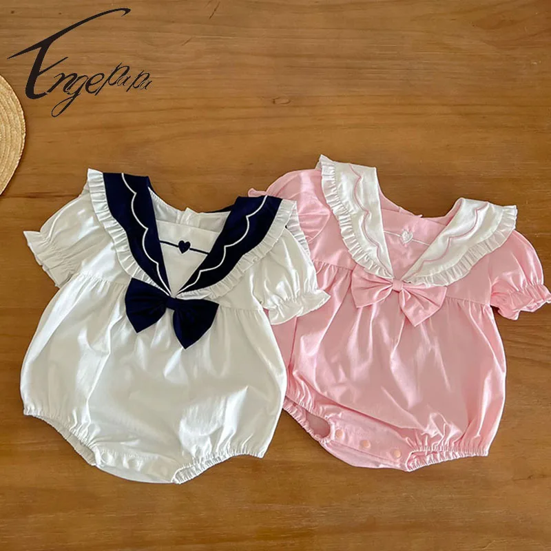 

Princess Baby Girl Romper Short Sleeves Lapel Bow Jumpsuit Toddler Baby Girl Sweet Outfit Romper Newborn Baby Girl Summer Outfit