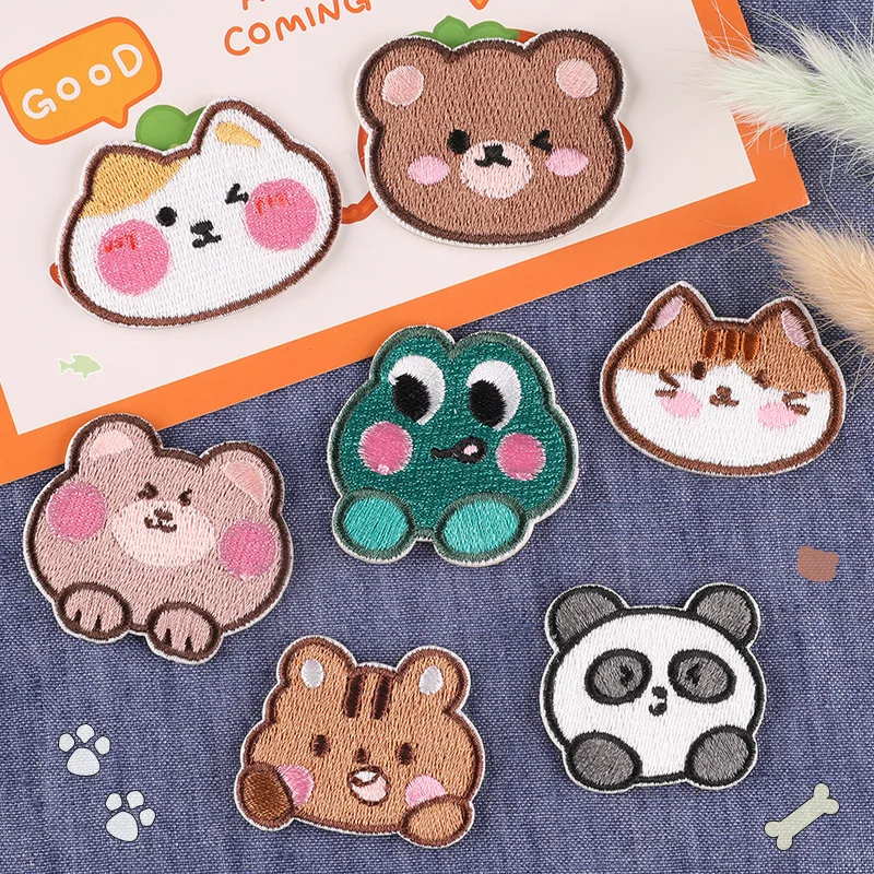

Cute Frog Panda Tiger Animal Avatar Self-adhesive Patches Kids Embroidery DIY Cartoon Sticky Patch For Bag Backpack Shoes Hat