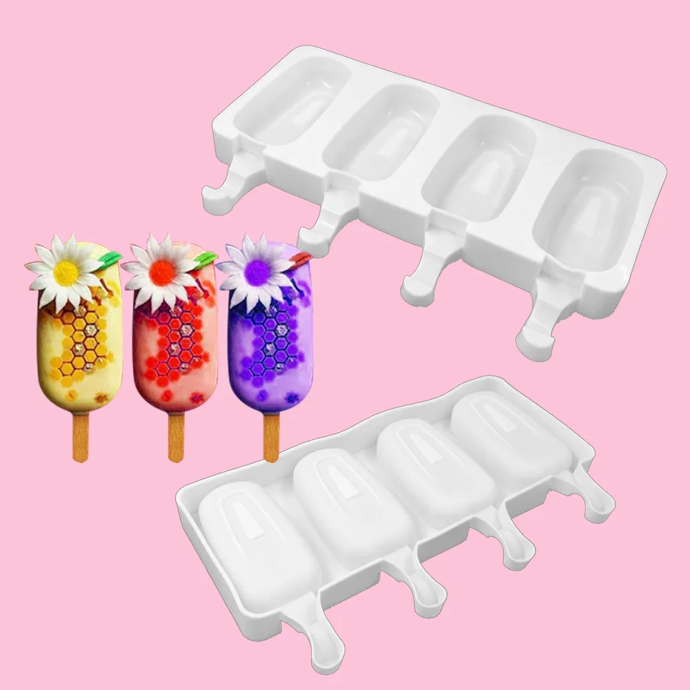 

4/3 Cell Ice Cream Silicone Mold Summer Popsicle Mold Ice Pop Maker Fruit Juice Freezer Ice Tray Mold Kitchen Cake Baking Tools