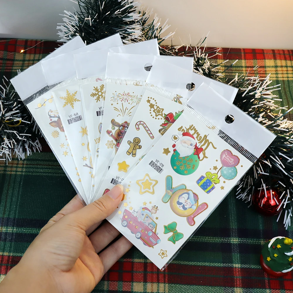 Мультяшные рождественские временные татуировки-наклейки для детей боди-арт
