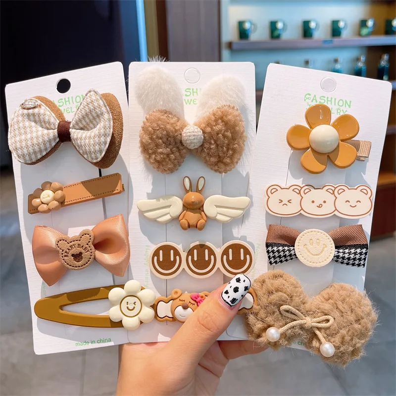 

New Korea Coffee Cartoon Bow Hairpins Set Kids Girls Hair Clips Barrettes Accessories Ornaments for Women Hairclip Headdress