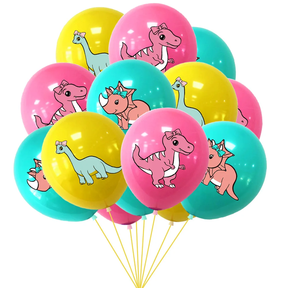 

Розовый динозавр, яркий декор, мультяшный динозавр, латексные воздушные шары, счастливая Девочка, розовый день рождения, торт, Топпер, баннер динозавра