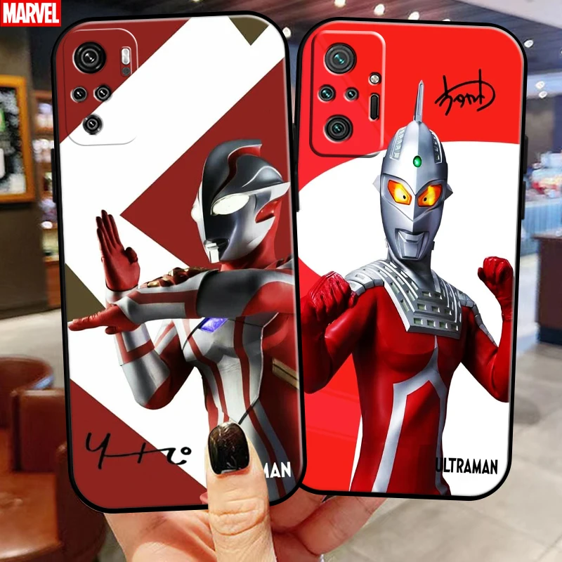 

Japan Anime Ultraman For Xiaomi Redmi Note 10 10S 10T Pro Max 5G Phone Case Black Coque Liquid Silicon Silicone Cover Funda