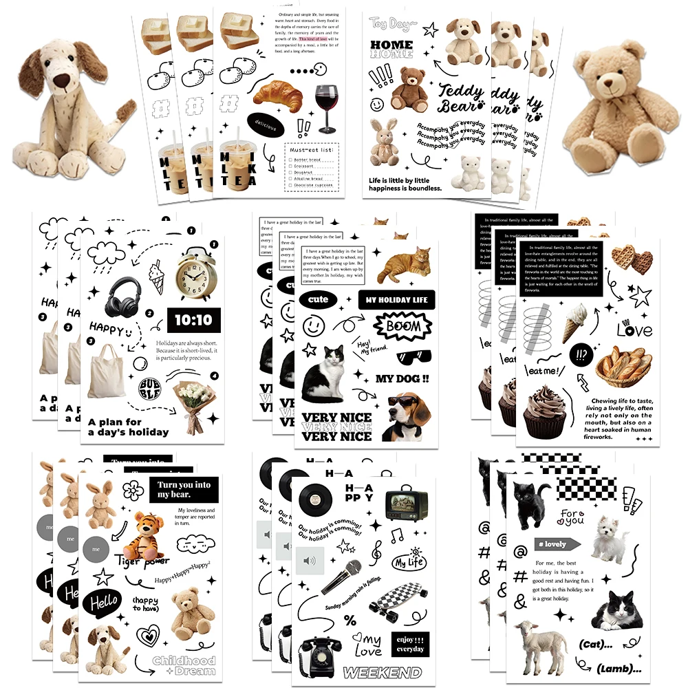 Листов черно-белые праздничные минималистичные винтажные наклейки для