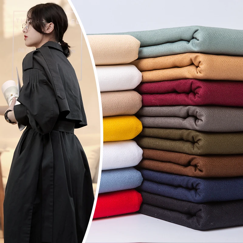 

50*150cm Thicken Solid Color 100% Pure Cotton Twill Yarn Card Fabric Washed Cotton Windbreaker Coat Pants Clothing Fabric 400g/m