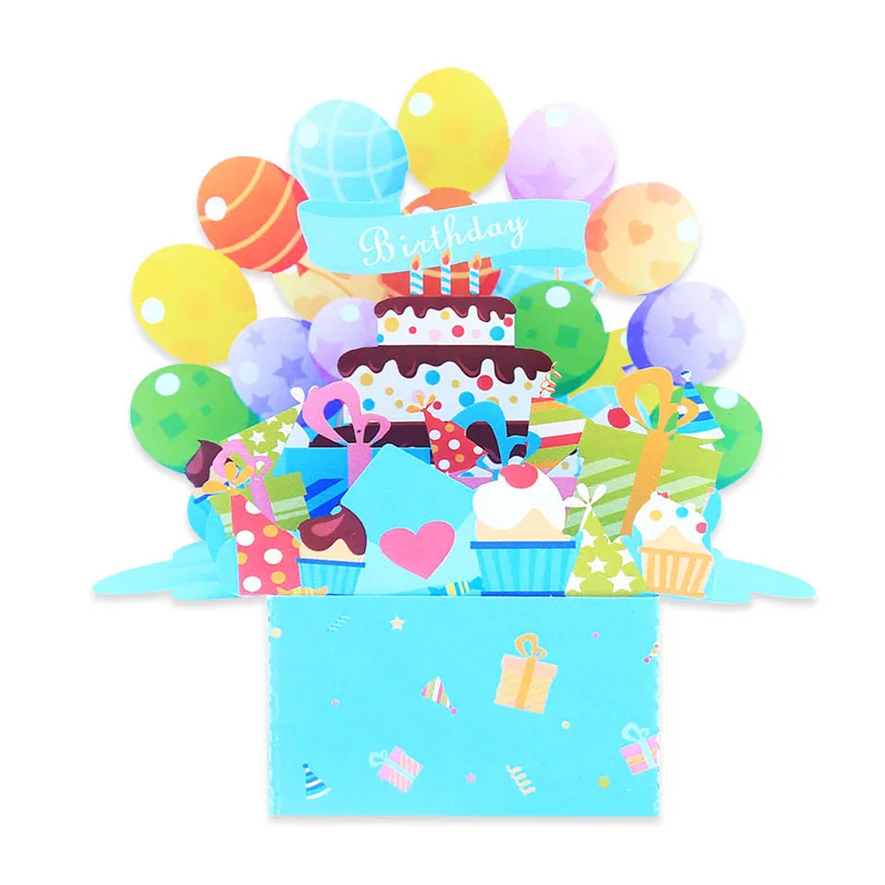 

5pcs Handmade Balloon Cake Box Ornaments 3D Pop UP Greeting Invitation Card Wish Thanks Xmas Wedding Birthday Party Gift