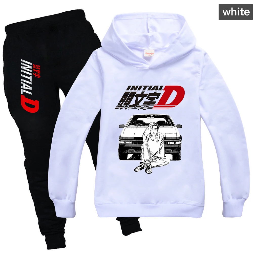 Initial D Hoodie Kids Japanese Anime Autumn Spring Sweatshirt Girls/Boys Graphic Clothing Set Long Sleeve Suit Casual Tops 2-15Y