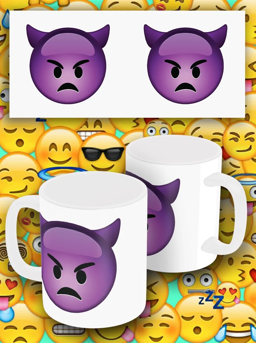 Кружка белая мемы эмодзи для воды чая кофе с принтом смайлик emoji злой демон - 7483