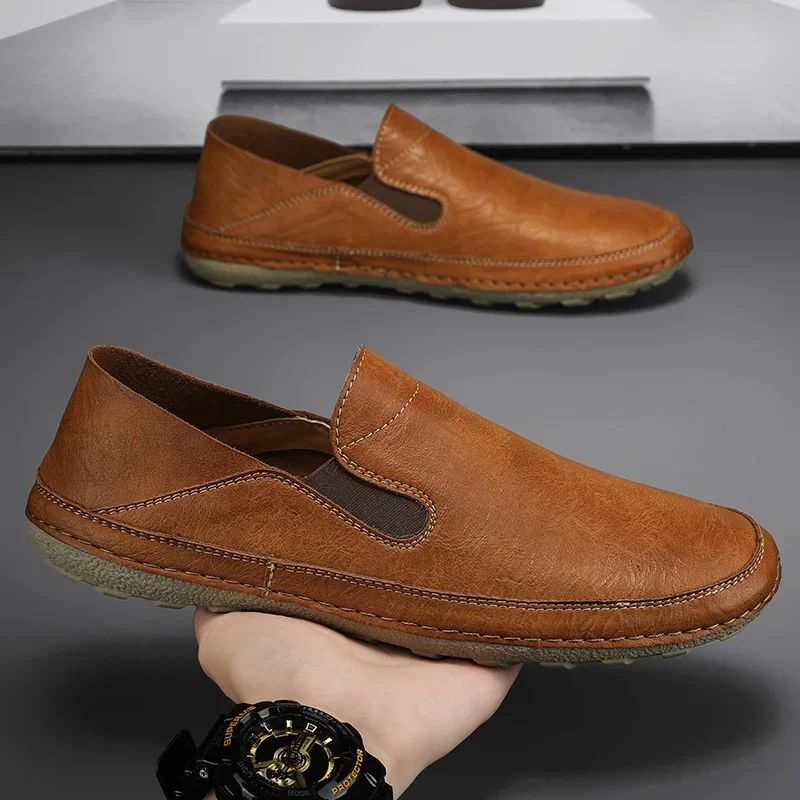 Мужские повседневные кожаные туфли без застежки Мокасины лоферы легкая мягкая