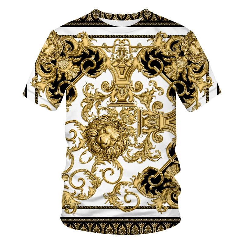 

2022 latest Baroque t shirt for men/women summer oversized T-shirt 3d Lion head crown print printed round neck short sleeve