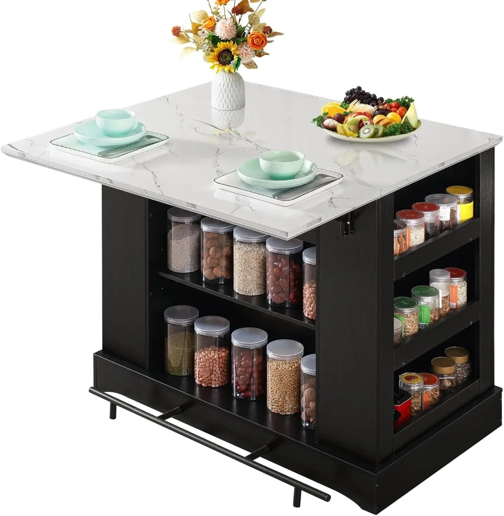 Большой кухонный остров с местом для хранения и розеткой ящиком регулируемыми