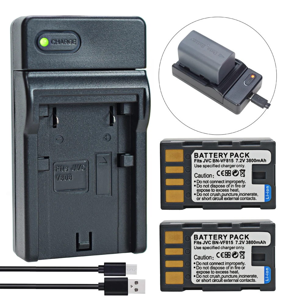 Фото 2 шт. BN-VF815 BN VF815 аккумулятор + тонкое зарядное устройство для JVC BN-VF823 VF823U BN-VF808 BN-VF808U BN-VF815U №1