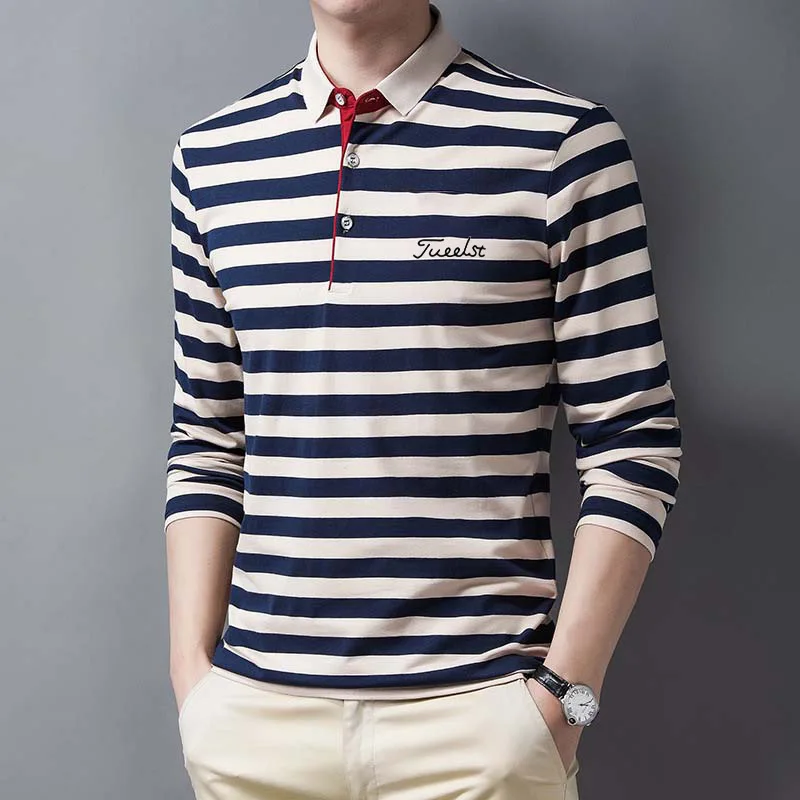 

Embroidery Logo Mens Golf Shirts Summer Men Business Polo Shirts Loose Lapels Fashion Casual Thin Male Long Sleeve Tops Tee