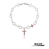 masw original design red cross pendant necklace new trend high quality brass aaa zircon women fashion jewelry gift