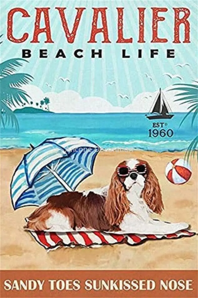 

Metal tin sign sandy toe tanned nose dog enjoy holiday summer poster retro restaurant cafe bar wall decoration