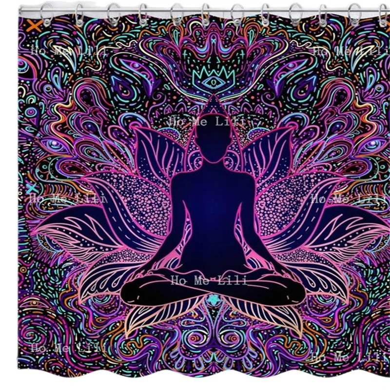

Purple Eyes Refreshing God Of Buddha Statue Shower Curtain Religious Waterproof Modern Fabric Bathroom Decoration