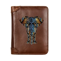 luxury vintage elephant design printing genuine leather men wallet classic pocket slim card holder male short coin purses