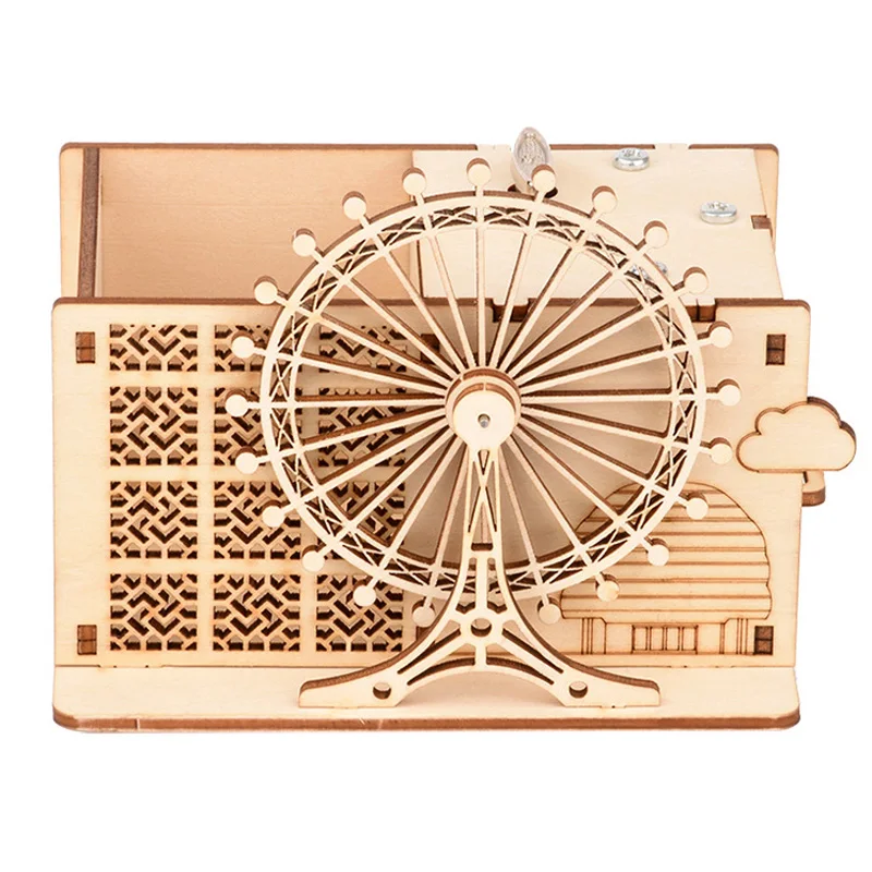 

Ferris Wheel Music Box Wood Carved 3d Jigsaw Puzzle Pen Holder Music Boxes DIY Educational Gifts for Wedding Home Decor