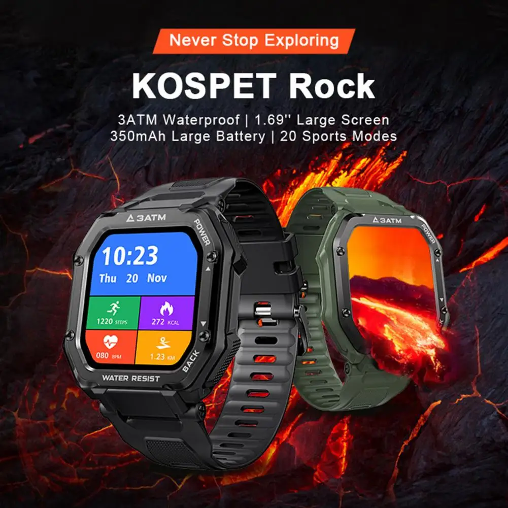 

Смарт-часы KOSPET ROCK с сенсорным экраном, 20 спортивных режимов, водонепроницаемые, 3 АТМ