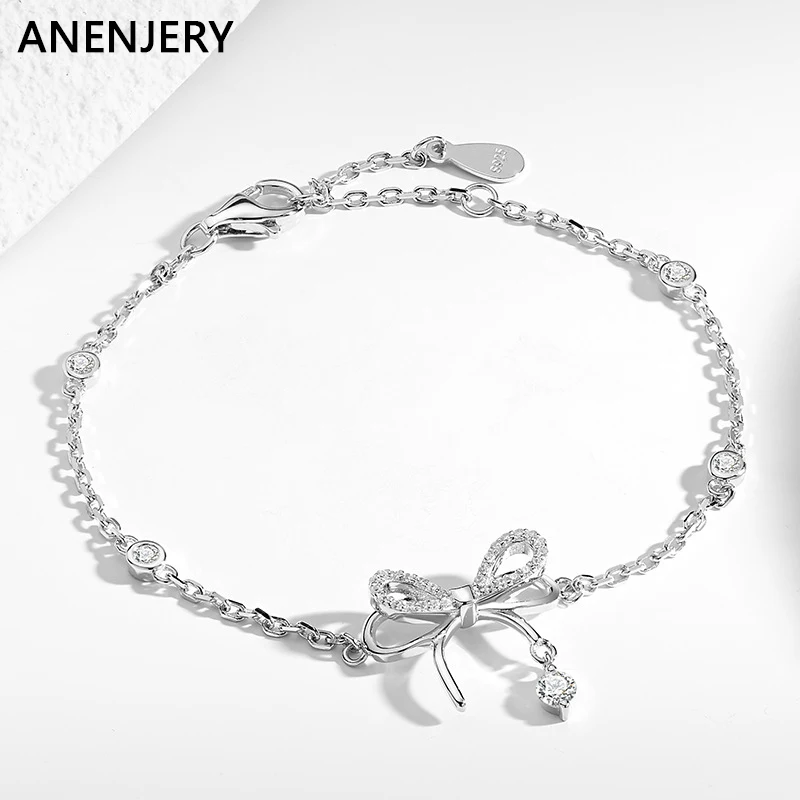 

S925 Bowknot Bracelet For Women Lovely Trendy Silver Color Zircon Chain Bracelet All-match Friend Gift Daily Jewelry