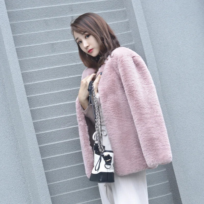 ICCLEK Haining 2021 mink fur imitation fur Rex Rabbit Plush coat women's autumn and winter new Korean mid length coat thickened