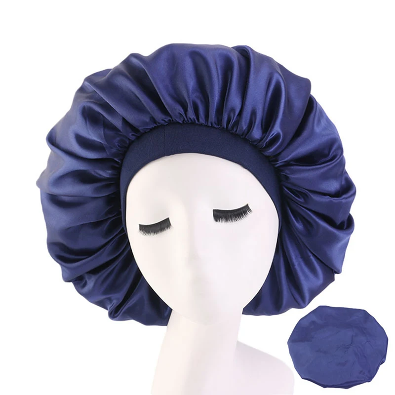 

Women Satin Night Sleep Cap Hair Bonnet Hat Silk Head Cover Wide Elastic Band New Fshion