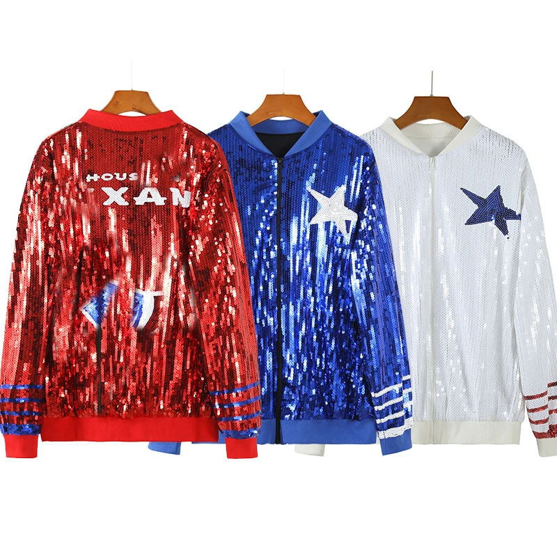 Красные синие техасские женские куртки с пайетками Game Day
