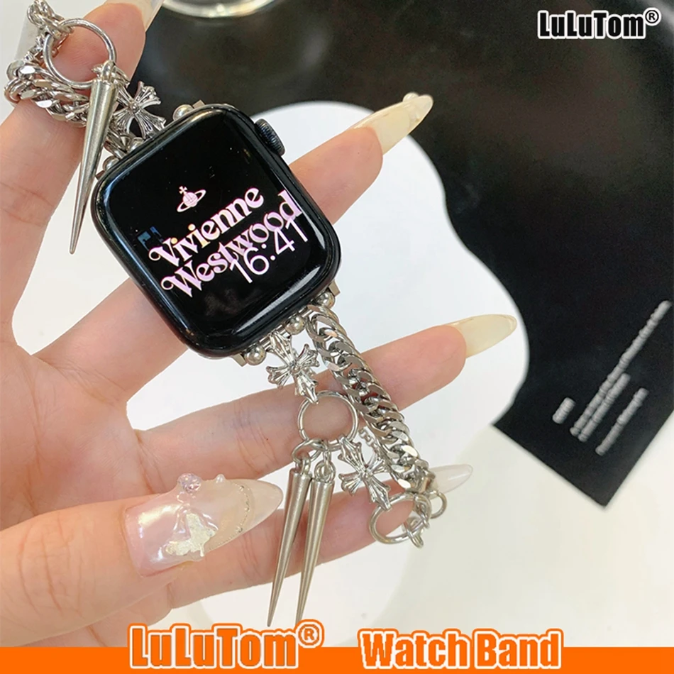 

Classic Punk Cross Bracelet For Apple Watch 8 Band Ultra 49mm 38mm 41 40 44 45 42mm Steel Strap for IWatch Series 8 7 6 SE 5 4 3