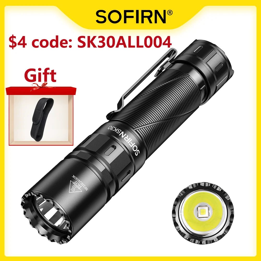 

SOFIRN SK30 2800 лм Тактический фонарик 392 м SFT70 6500K Светодиодный фонарь 21700 USB C Перезаряжаемая лампа с двойным переключателем IPX8