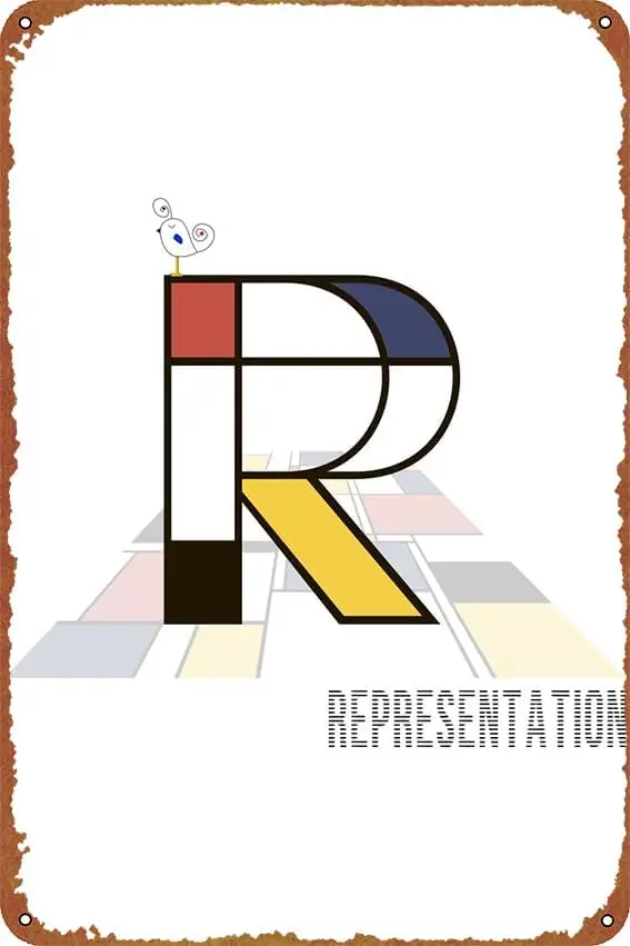 Неопластический художественный постер с буквой R винтажный милый металлический