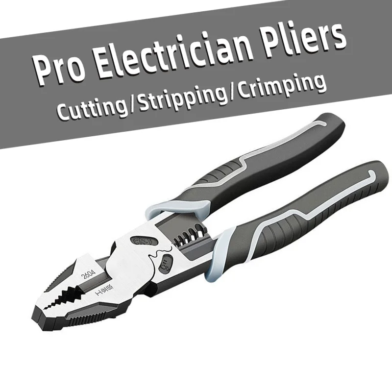 Alicates multifuncionales profesionales de electricista, herramienta de mano para cortar, pelar y prensar cables