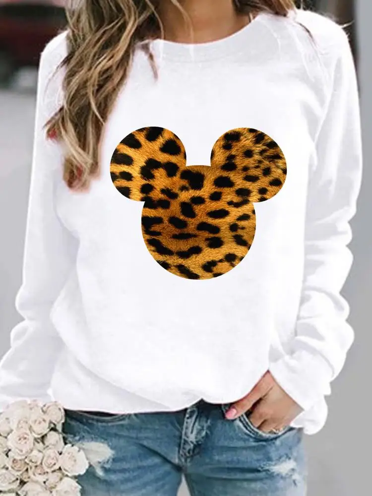 

Женские Модные леопардовые милые пуловеры с ушками, праздничный мультяшный Повседневный Женский свитшот с графическим принтом на осень и весну