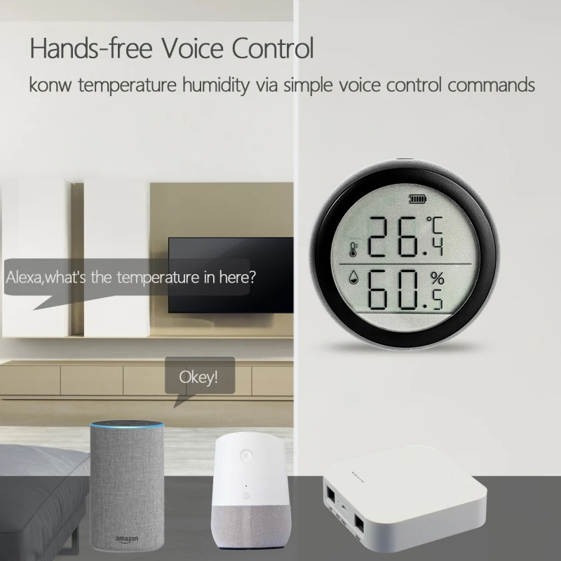

Aubess Tuya Zigbee Temperature Humidity Sensor Battery Powered Indoor Room T&H Meter Sensor Support Alexa/Google Assistant