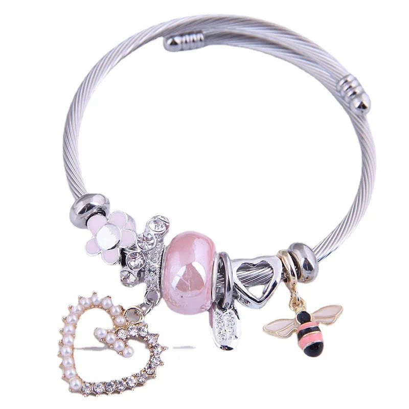 

Titanium Steel Wire Adjustable Korean Bee Love Pearl Creative DIY Bracelet Bracelet Female Hand String